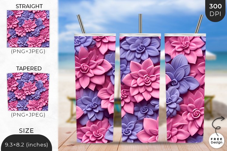 3D Flowers Tumbler Wrap | 3D Floral Sublimation Design example image 1