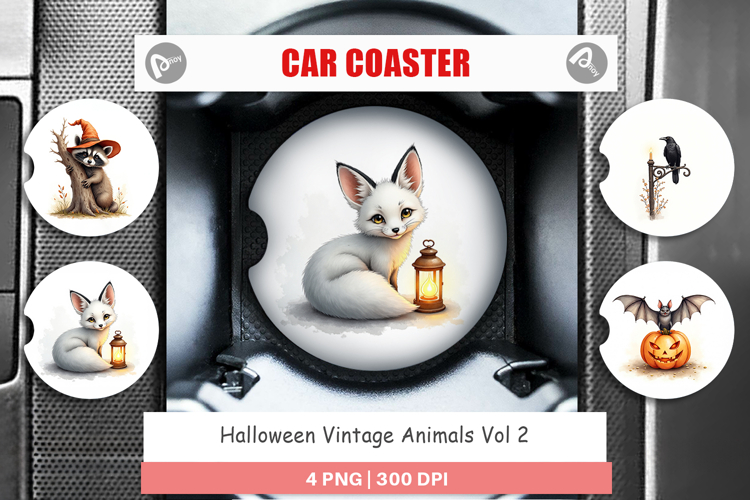Halloween Vintage Animals Car Coaster
