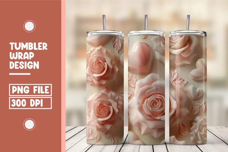 Heart Flower Tumbler Wrap Design