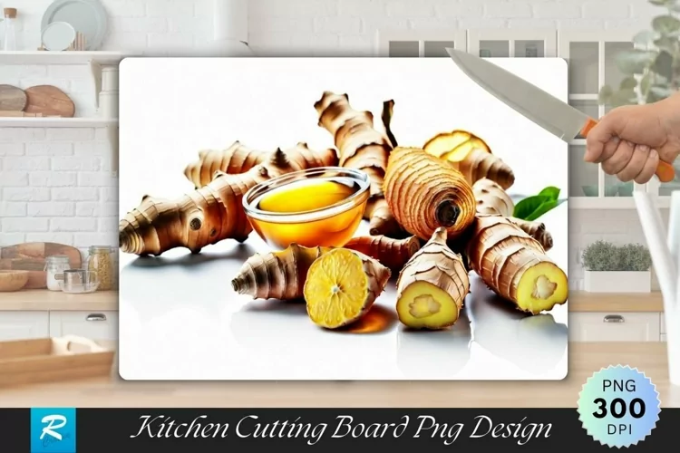 Ginger Isolated on White Cutting Board Sublimation Design