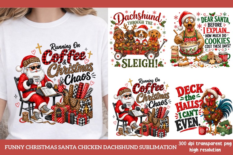 Funny Christmas Santa Chicken Dachshund Sublimation PNG