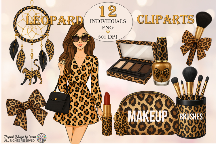 Leopard Beauty Clipart PNG Bundle | 12 Luxury Elements