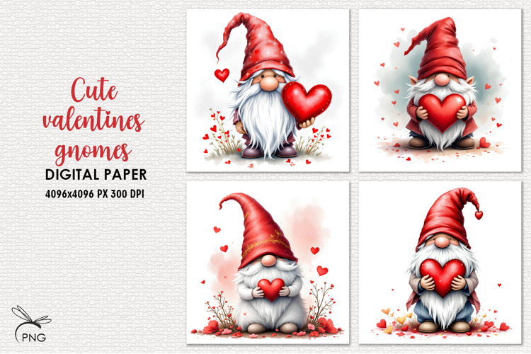 Valentines gnomes digital paper