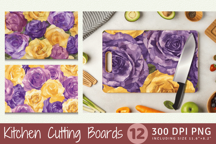 Purple & Yellow Watercolor Roses Cutting Boards sublimation
