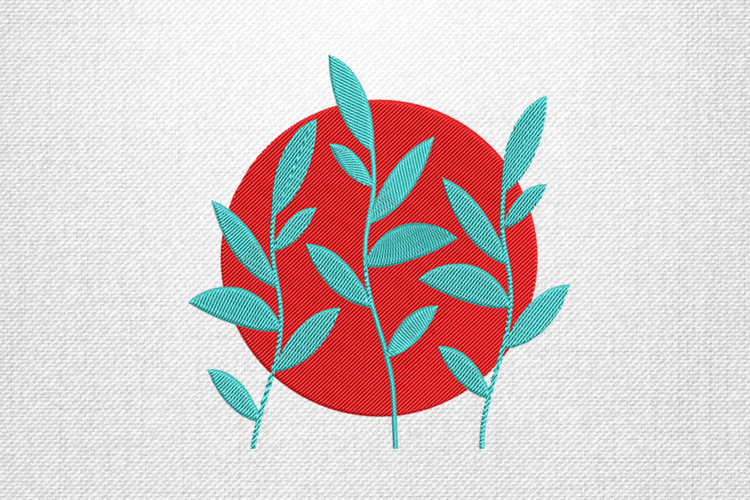 Modern Leaf Branch Red Circle Embroidery Design