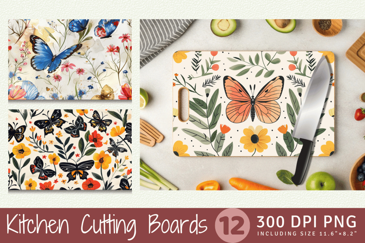 Flowers and Butterflys Cutting Boards sublimation Design