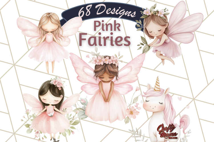 Pastel Pink Fairy Garden Clipart Bundle, Enchanted PNG Set example image 1