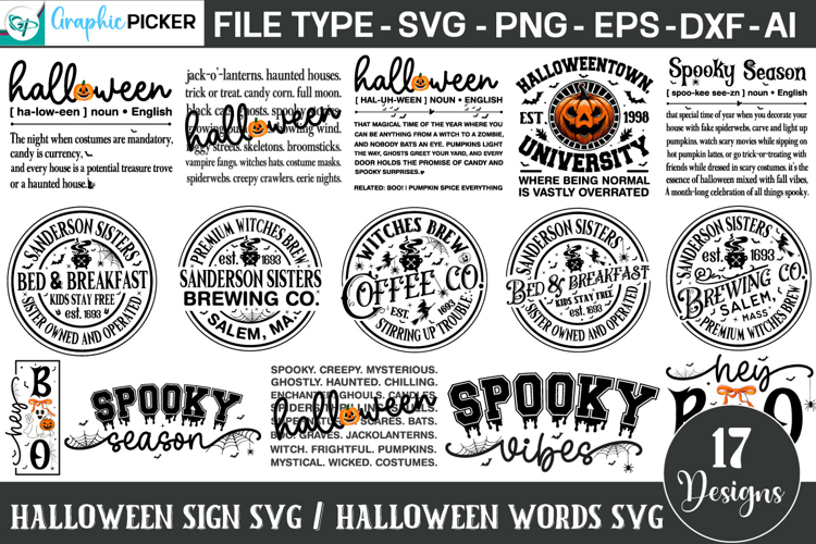 Halloween Sign SVG Bundle, Halloween Words SVG, Halloween