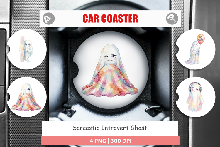 Sarcastic Introvert Ghost Car Coaster