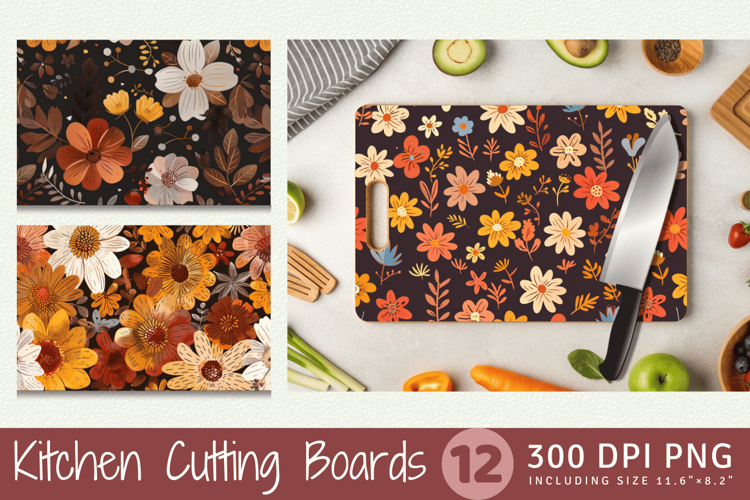 Boho Fall Cute Flowers Cutting Boards sublimation Design