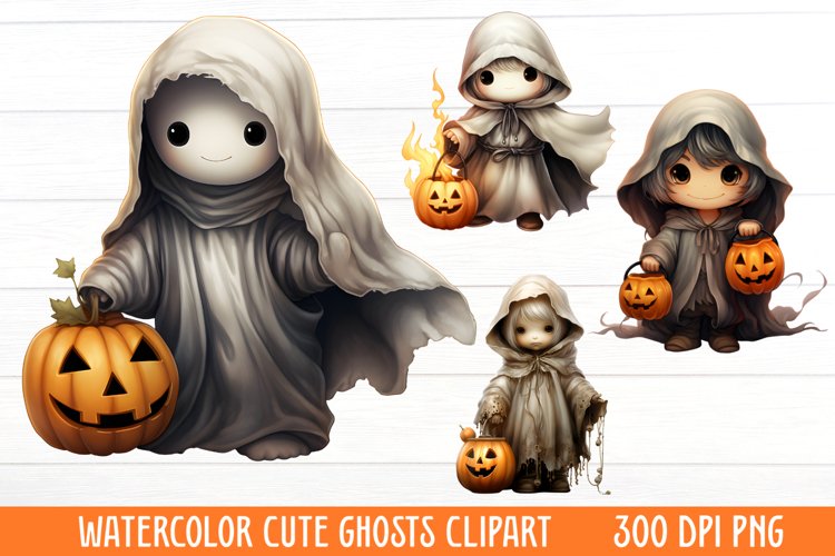 Watercolor Cute Ghosts Clipart