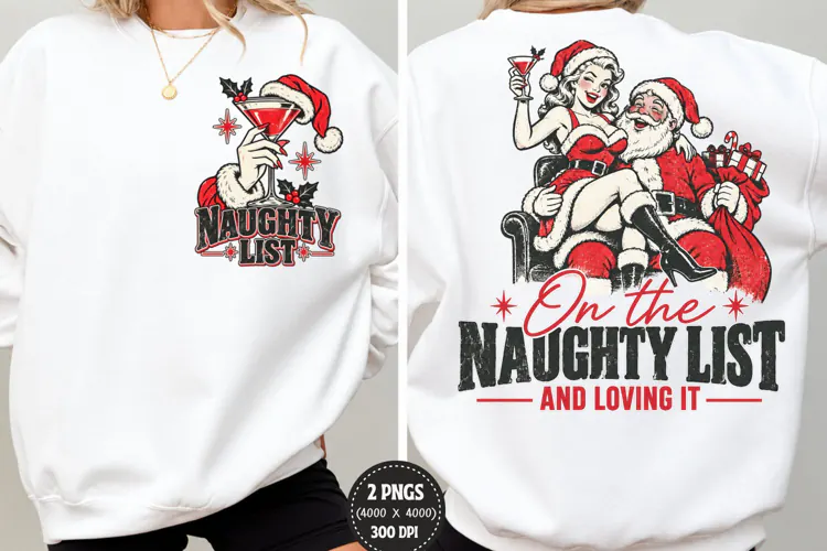 Naughty List Front Back Christmas PNG, Santa Naughty List Fr