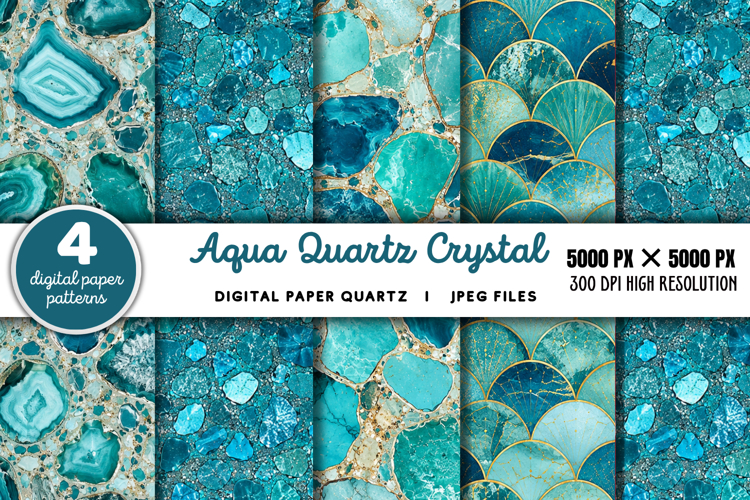 Aqua Quartz Crystal Digital Paper JPG