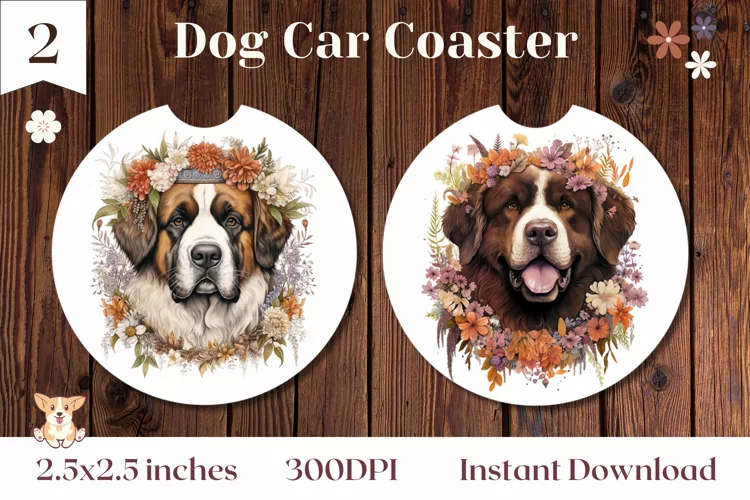 Newfoundland Dog Car Coaster Design, Dog Sublimation Coaster