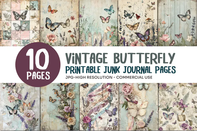 Vintage Butterfly Junk Journal Pages