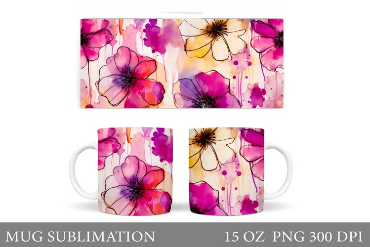 Flowers Mug Wrap Sublimation. Flowers Mug Wrap Design