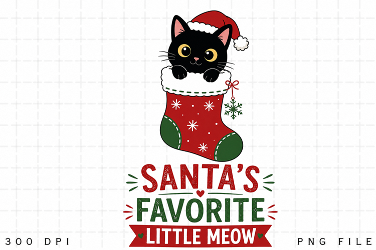 Black Cat Christmas PNG, Santas Favorite Little Meow PNG