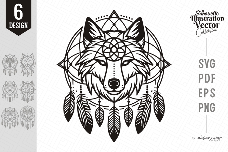Wolf Dreamcatcher Tribal Line Art Vector