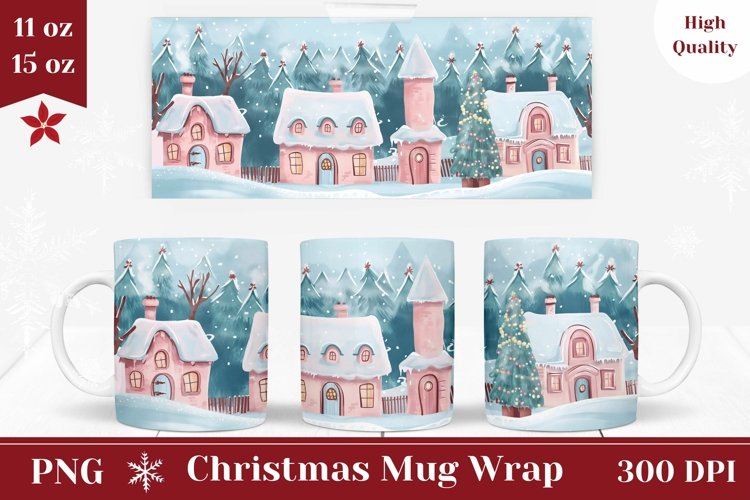 Christmas Mug Wrap Design, Winter Village Mug Sublimation