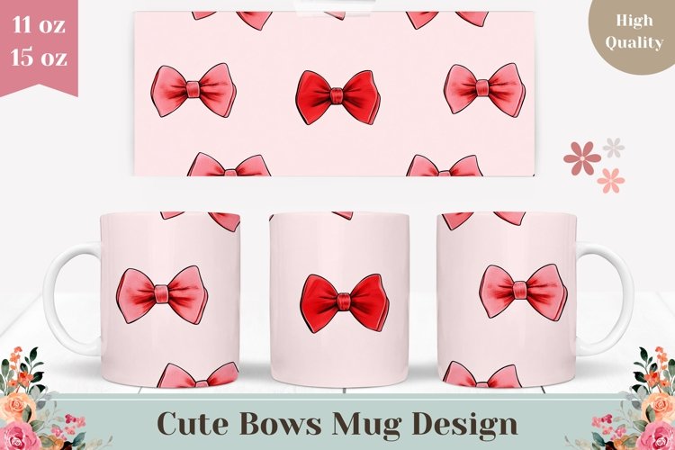 Pink Bows Mug Wrap Design, Pastel Love Mug Sublimation