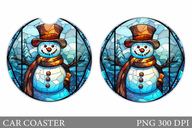 Snowman Car Coaster Design. Stained Glass Car Coaster