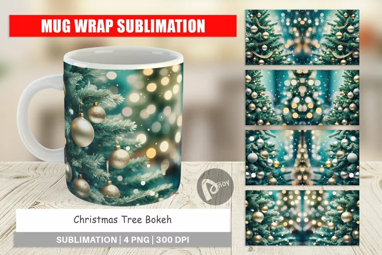 Mug Wrap Design Christmas Tree Bokeh