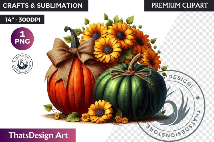 Floral Coquette Pumpkin and Daisy PNG with bow fall Clipart