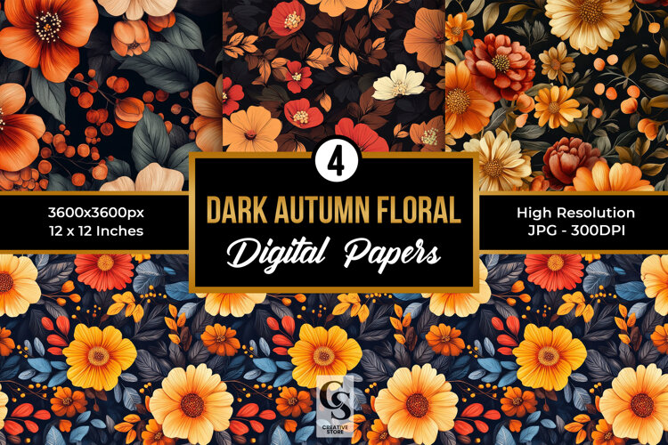Dark Autumn Floral Digital Paper