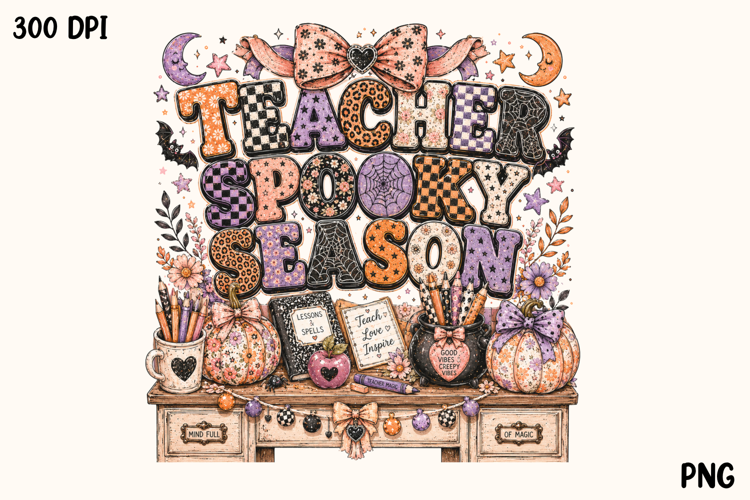 Teacher Spooky Season Halloween Classroom Vintage PNG