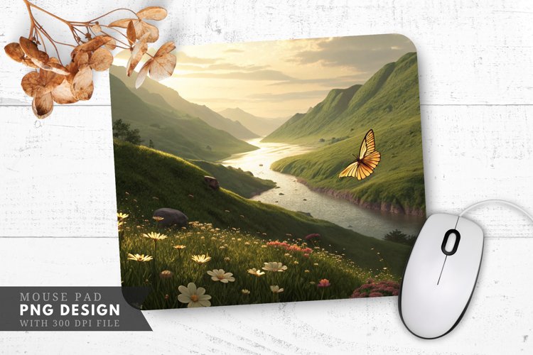 Serene Valley Butterfly Bliss Mouse Pad PNG Design