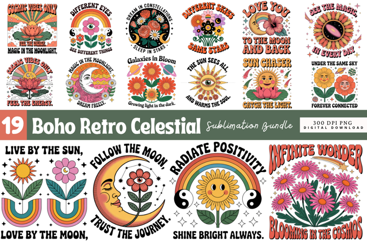 Boho Retro Celestial Sublimation Bundle