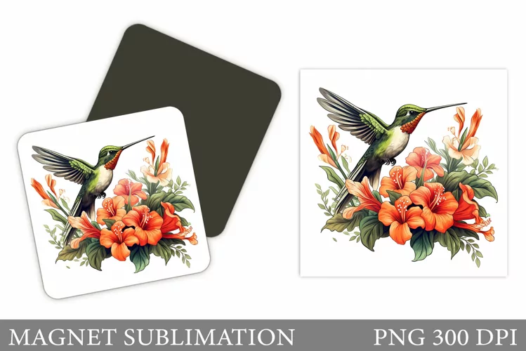 Hummingbird Magnet Sublimation. Flowers Magnet Design