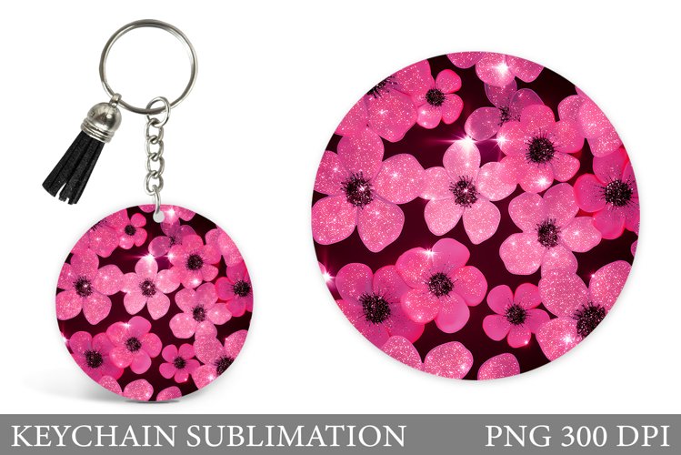 Shimmer Flowers Keychain. Round Keychain Flowers Sublimation example image 1