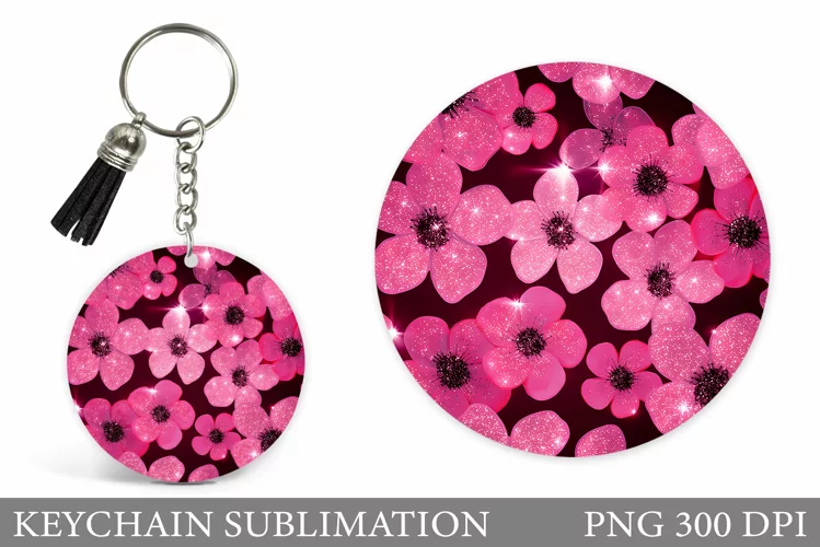 Shimmer Flowers Keychain. Round Keychain Flowers Sublimation