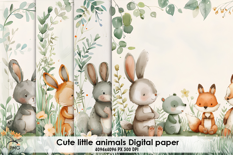 Cute little animals digital paper, background clipart