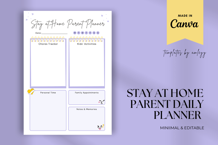 Stay-at-Home Parent Daily Planner Template Editable Canva