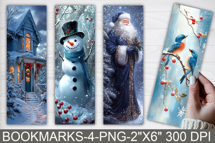 Blue Christmas Bookmarks Printable | Christmas Bookmarks PNG