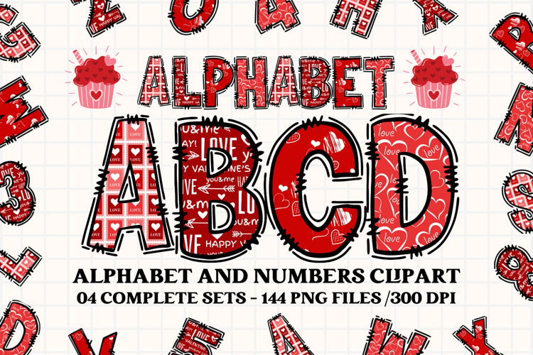 Valentine Alphabet Clip Art, valentines day letters doodle