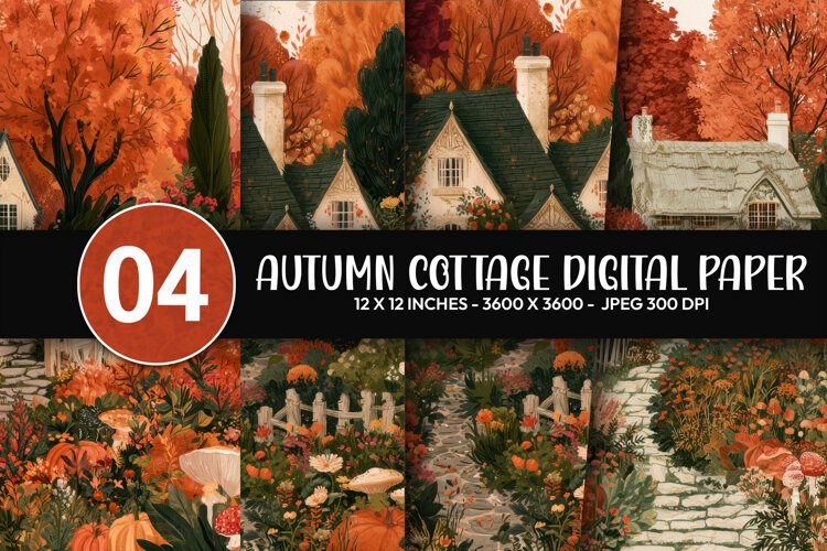 Autumn Cottage Digital Paper example image 1