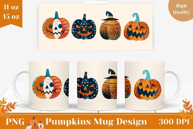 Funny Pumpkins Mug Wrap, Halloween Coffee Mug Sublimation