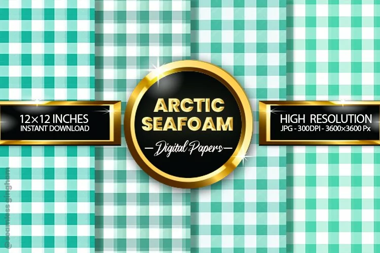 Arctic Seafoam Gingham Digital Papers 04 Variations