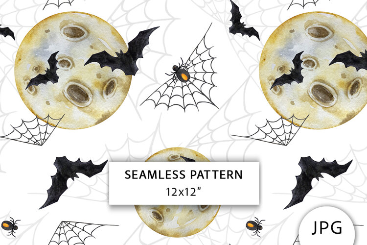 Watercolor Bat Seamless Pattern example image 1