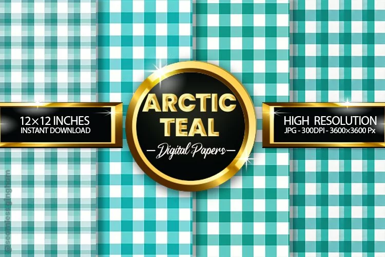 Arctic Teal Gingham Digital Papers 04 Variations