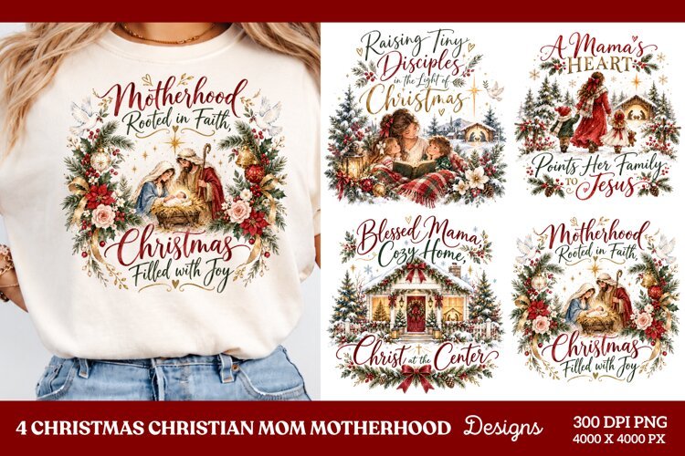 4 Christian Mom Christmas PNG Designs, 4 Faith Based Christm example image 1