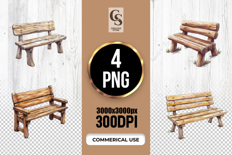 Rustic Wooden Bench Clipart Sublimation PNG