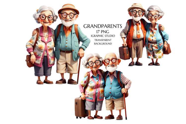 Summer grandparents clipart,Travel couple clipart