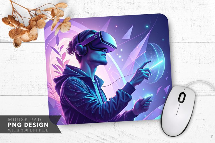 VR Gamer in Action Mouse Pad PNG Design