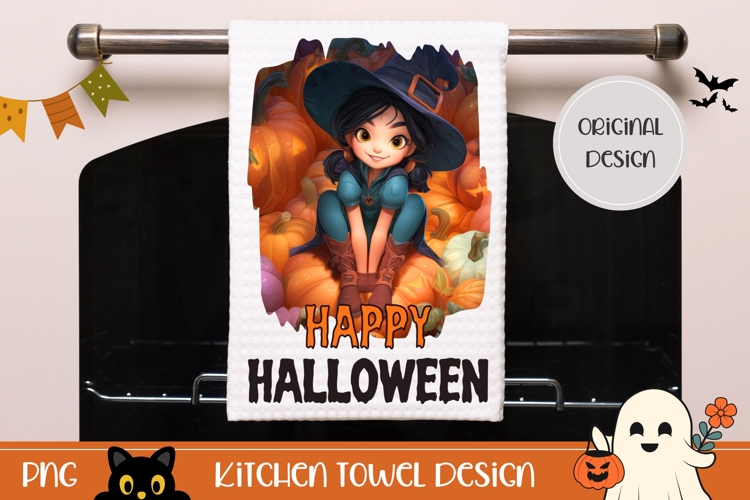 3D Halloween Witch Towel, Halloween Pumpkins Towel PNG