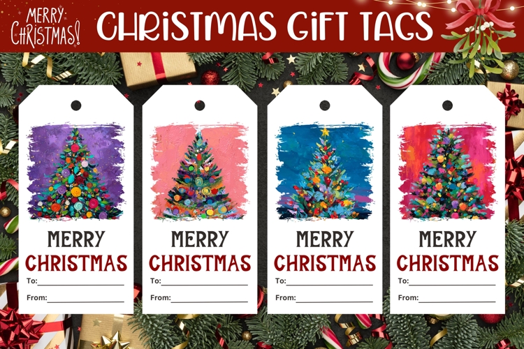 Colorful Christmas Tree Gift Tags, Christmas Tags Printable