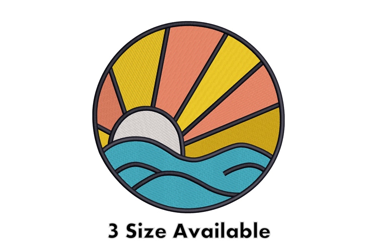 Sunrise Over Waves Circle Embroidery Design